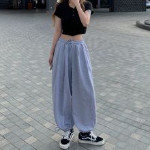 夏季运动阔腿裤女薄款宽松高腰百搭休闲长裤坠感束脚灯笼裤九分裤