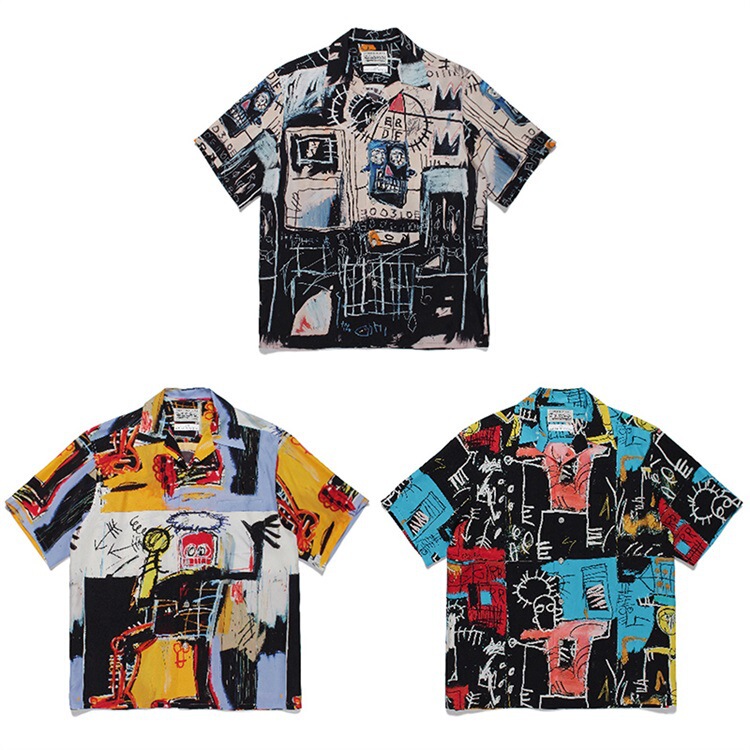 GUILTYPARTIES TIGER joint name Japanese Basquiat graffiti Hawaiian loose short sleeve shirt for men GUILTYPARTIES TIGER joint name Japanese Basquiat graffiti Hawaiian loose short sleeve shirt for men