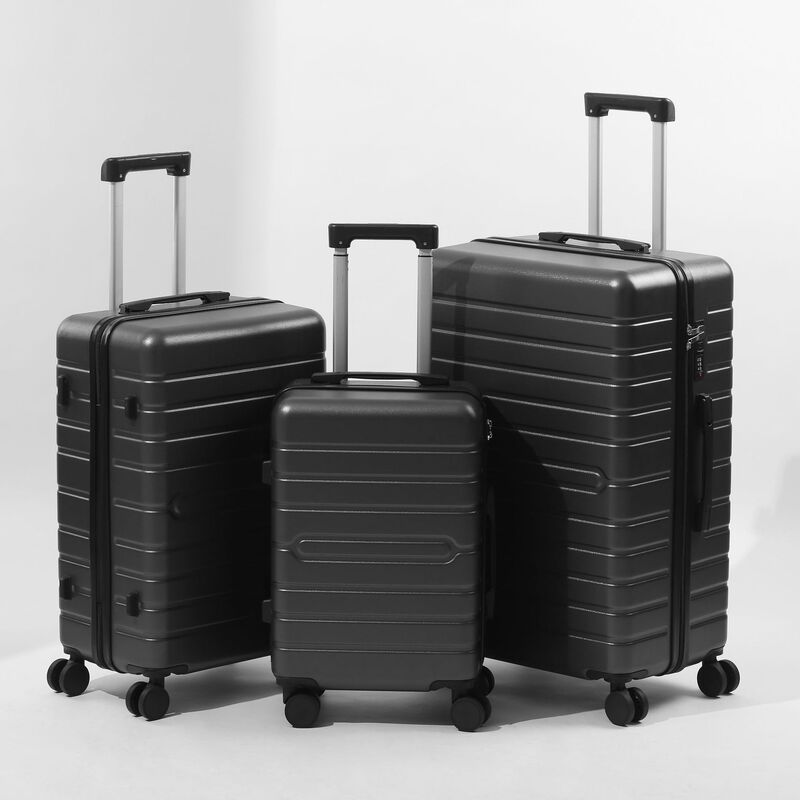 Abs+Pc Hard Shell Zipper Suitcase, Three-Piece Suit, Mobile Phone Holder, Universal Wheel, Cup Holder, Suitcase, Black