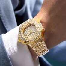 瑞士品牌男士手表满天星系列满钻方钻石英机芯无刻度奢华手表男款