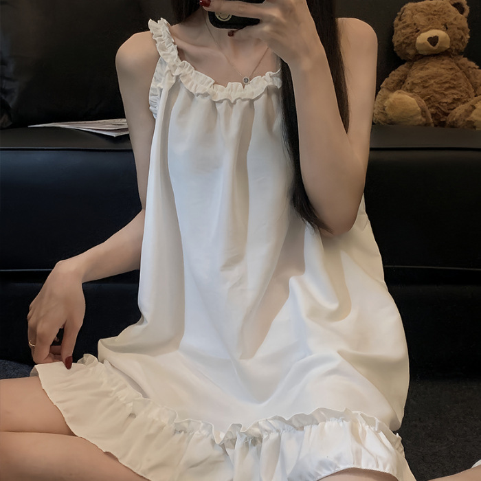 Sling Nightgown Women's Summer New Cloud Cotton Girl Sexy Pure Desire Mid-Length Nightgown Loose Comfortable Home Clothes