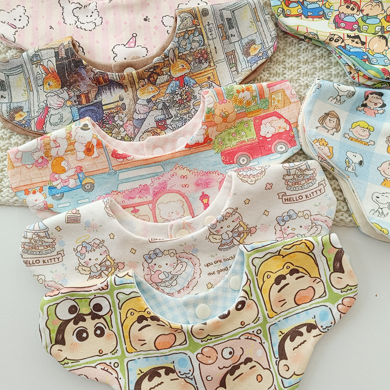 ins新款动漫系列宝宝口水巾双面印花婴儿围嘴新生儿吸水吐奶巾