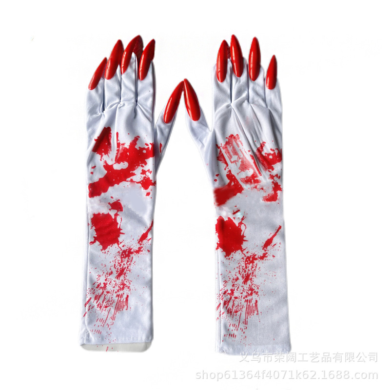 Halloween cos Bloody Chef Blood Gloves Skeleton Halloween Blood Black Nail Gloves Vampire Dress Up