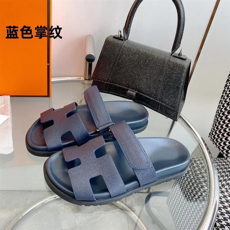女性用の高品質の二級サンダル、ビーチ用の第一層牛革ベルクロスリッポン、男性用のフラットビッグブランドスリッパ|undefined