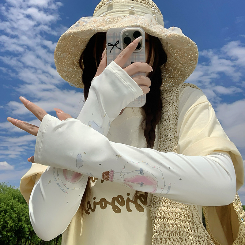 Protector solar manguito de hielo guantes ciclismo de verano manguito de hielo protector de brazo transpirable suelto cordón de dibujos animados manga de seda de hielo