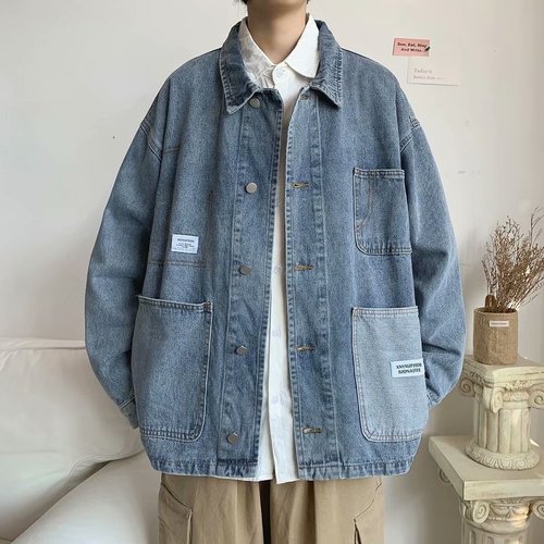 Spring and Autumn Season Trend Brand Instagram Denim Jacket Fashion Korean Version Cool Clothes Hong Kong Style Loose Student Workwear Jacket for Men