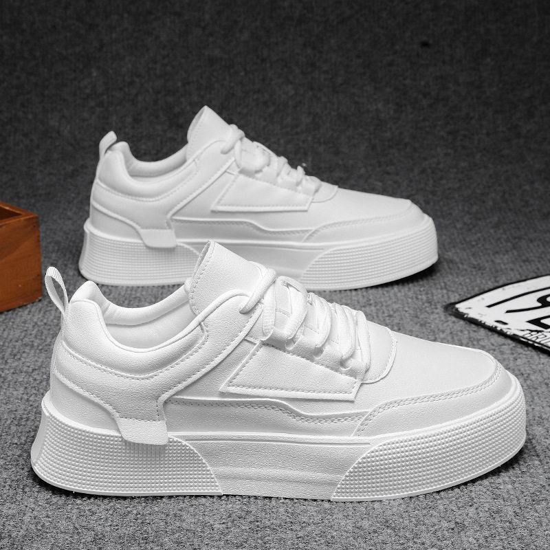 Men's Shoes for Autumn and Winter, Pure White Sneakers with Thick Soles, Suitable for Teenagers and Students, Running, Sports, Casual, Trendy White Shoes for Men
