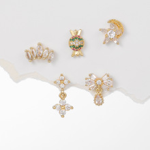 韩版新款甜美流行月亮耳钉不锈钢杆子糖果耳骨钉女士镶钻耳环耳饰