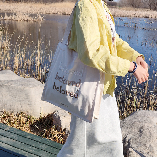 Amazon cross-border supply embroidered letter canvas bag large capacity canvas bag student school bag tote bag commuter bag