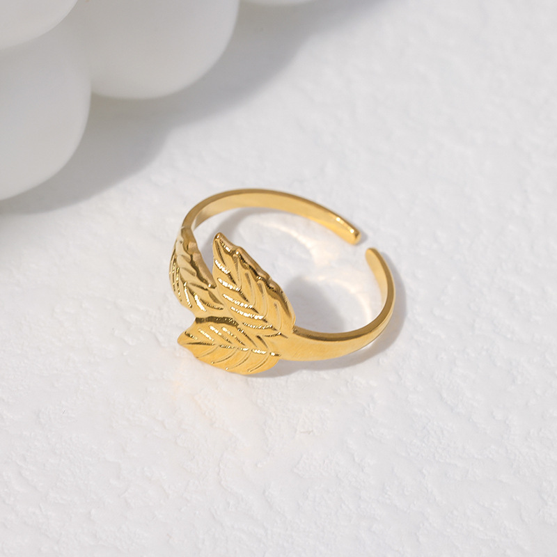 Simple Style Leaf Stainless Steel Open Ring 1 Piece