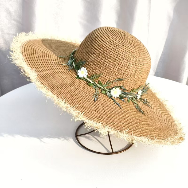 Women Wide Brim Straw Sun Hat For Summer Beach Vacation Travel_voghion.com