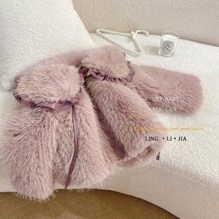 Girls' Fluffy Coat Western Style Winter 2022 New Girl's Fashionable Short Warm Children's Coat