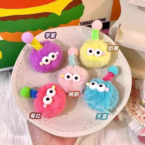Cute cartoon small coal ball side fringe hair clip for girls, plush girl BB hair clip hair accessory