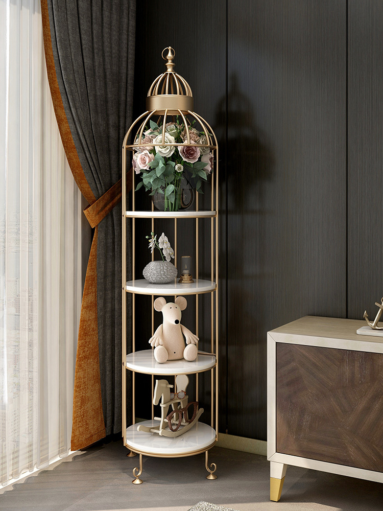 北欧式鸟笼置物架铁艺复古落地多层阳台花架客厅卧室转角装饰架|ru