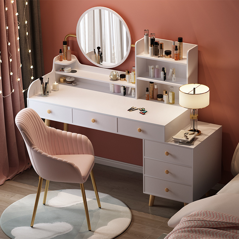 梳妆台卧室 收纳柜一体化妆台现代简约翻转LED灯镜北欧网红化妆桌