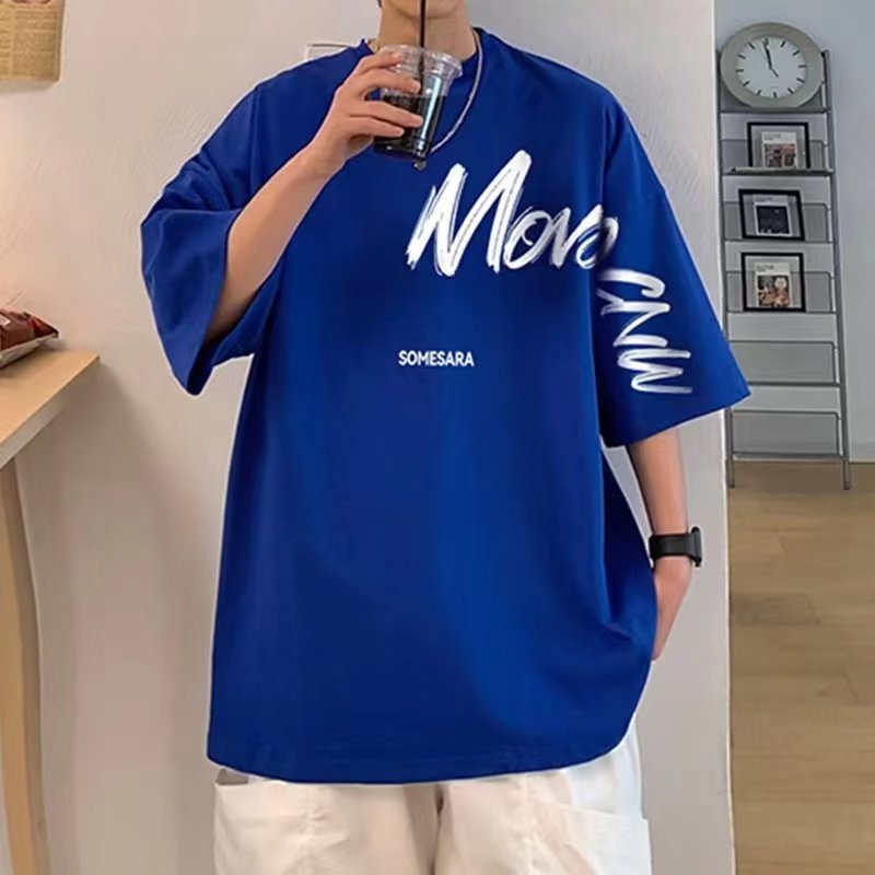 Klein azul Camiseta de manga corta de los hombres de verano suelta nicho de la moda nacional media manga ins marca de moda calle más tamaño camiseta