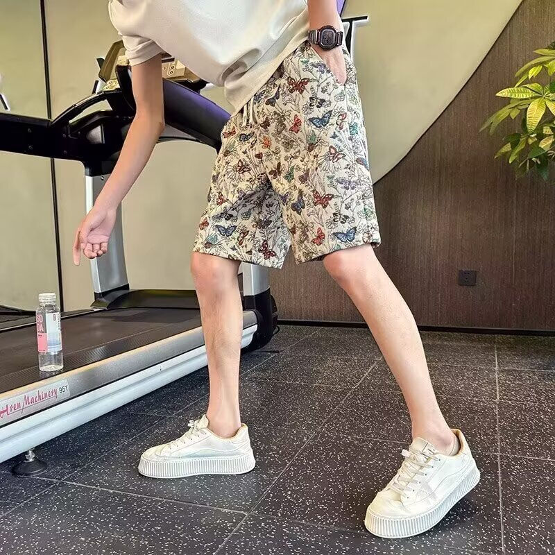 Men's Beach Shorts Trendy Brand Floral Butterfly Shorts Youth Sports Mid-Length Loose Straight Casual Five-Point Shorts Men's Beach Shorts Trendy Brand Floral Butterfly Shorts Youth Sports Mid-Length Loose Straight Casual Five-Point Shorts