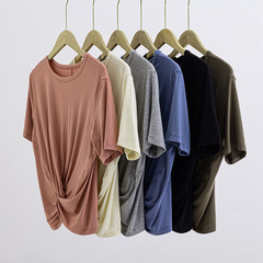 Cross-border yoga short-sleeved top crescent waist-cinch knot t-shirt quick-dry running fitness Puteila breathable