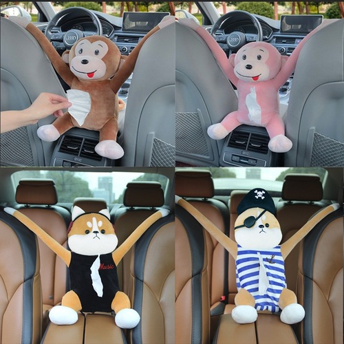 Cute Car Mount Tissue Box for Monkey Style Seat Support Handrail, Hanging Car Tissue Holder, Creative In-Car Tissue Pouch
