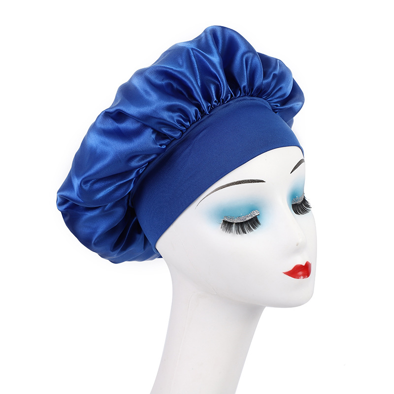 Amazon damas de borde ancho de alto elástico sombrero, sombrero de dormir, sombrero de baño, sombrero de quimioterapia, sombrero de seda, sombrero de cuidado del cabello transfronterizo