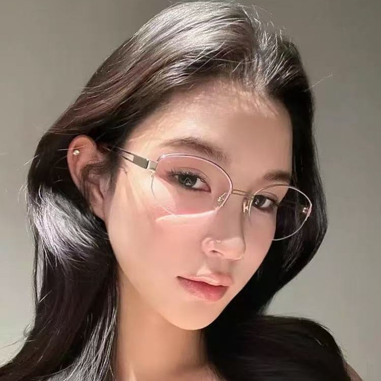 拉丝线半框眼镜女金丝纯欲近视眼睛框可配度数御姐半框眼镜女