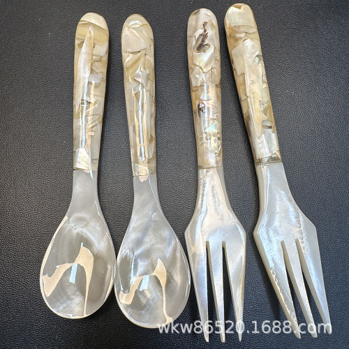 Southeast Asian specialty travel goods shell spoon acrylic handle can be used for fruit fork tea fork 12cm long 