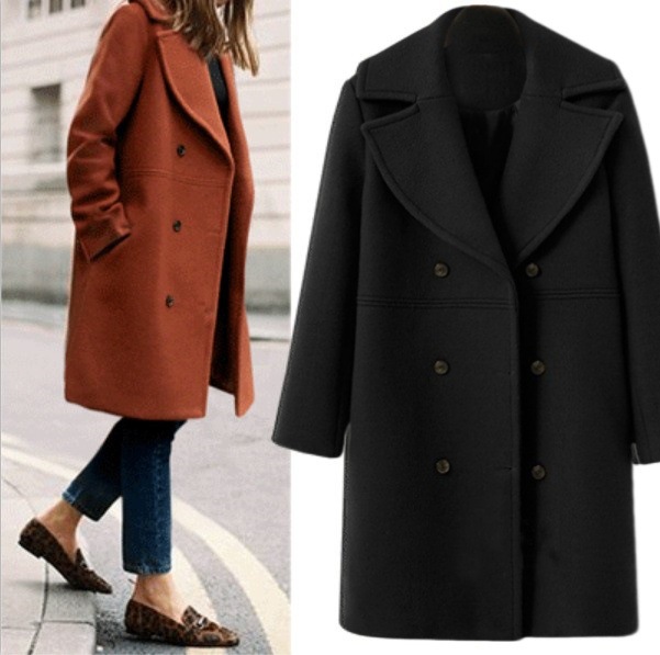 European and American autumn and winter plus size cross-border women's woolen coat women's double-breasted long windbreaker woolen coat wholesale