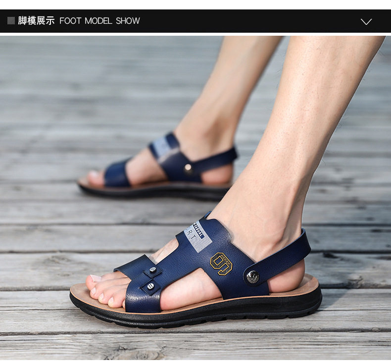 Dép sandal nam hở ngón kiểu mới, quai khóa, đi biển và đi chơi hằng ngày — Màu xanh lam, Màu xám, Đen toàn bộ, Đỏ rượu chi tiết 13