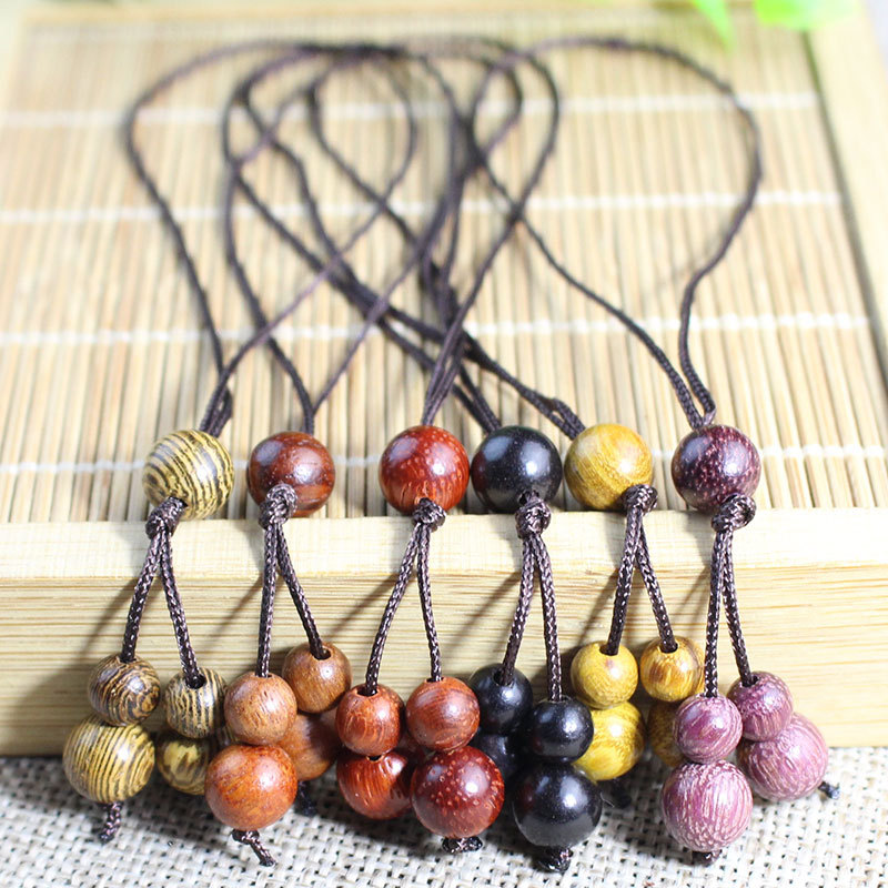 厂家批发简约风木珠吊坠檀木小挂件男女小饰品包包手机链简约个性