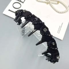 女性用の軽くて豪華でハイエンドの黒いビーズのヘッドバンド、歯付き滑り止めヘアピン、ショッピング用の多用途のヘッドバンド、ヘアプレスヘッドバンド