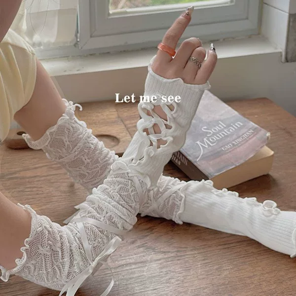 Sunscreen Hand Sleeve Girl's Gloves Ballet Women's Lace Dopamine Sweet Cool Girl's Strap Lace Sleeve Distinctive Concealer