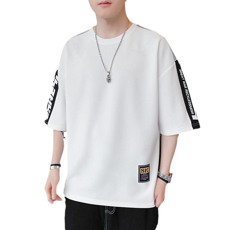 Camiseta de manga corta para hombres de verano de cinco puntos de manga de Hong Kong estilo de deporte transpirable media manga juvenil camiseta suelta universal