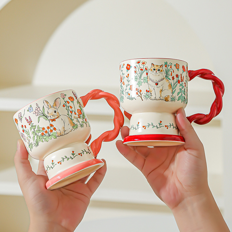 Taza de cerámica floral creativa para damas delicada y de alto valor de regalo de cumpleaños para dar a una amiga taza de café taza de agua