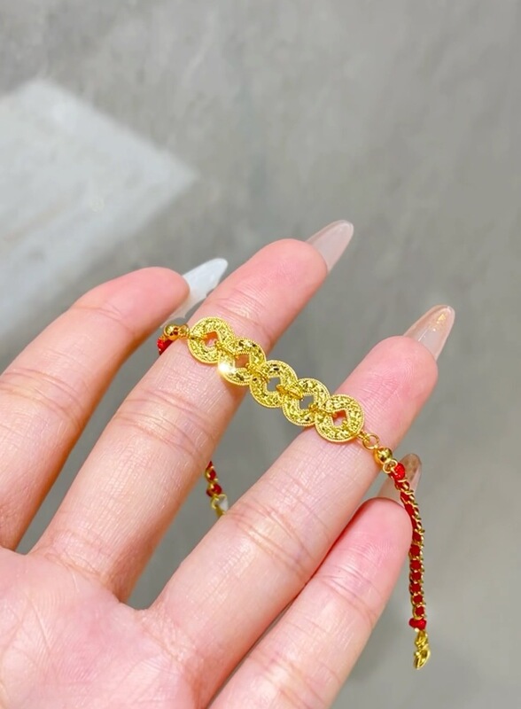 赤いロープ銅貨プレート五帝コインブレスレット女性のライト高級ニッチ絶妙な編組ブレスレット中国風ハンドジュエリーギフト|undefined