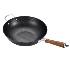 Traditional cast iron wok with heat-absorbing rice grain pattern, vintage style, home use non-stick wok, suitable for gas stove