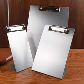 不锈钢文件夹板金属立式菜单夹酒店餐桌展示牌吧台点单夹写字板夹