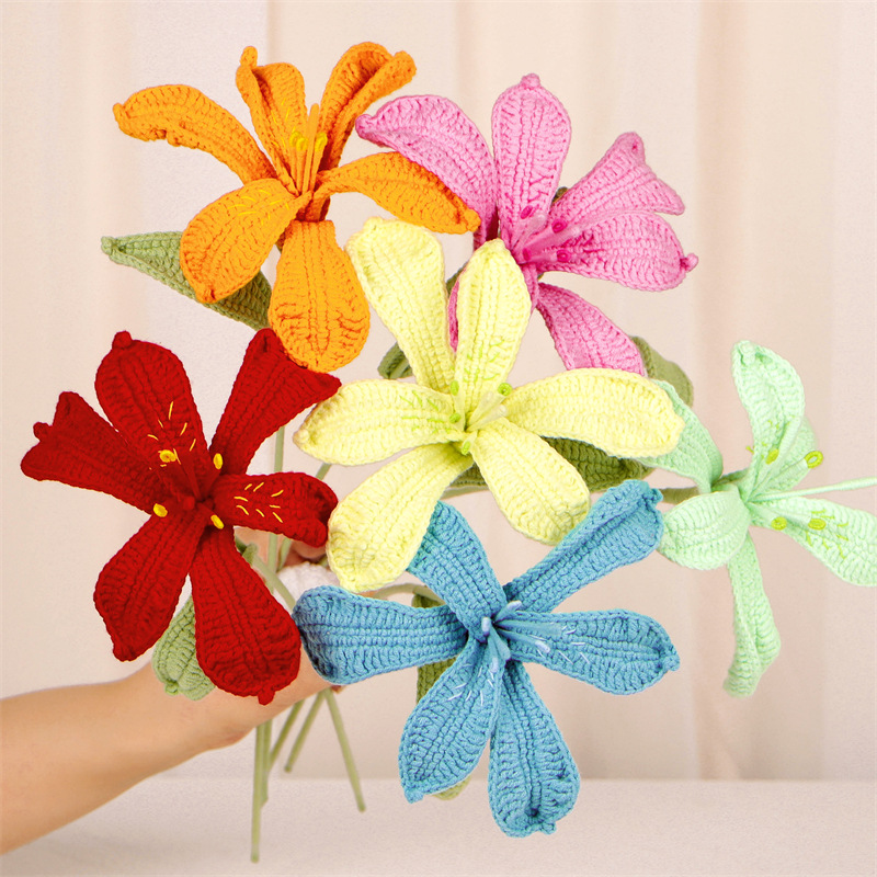 New hand-knitted large bouquet of wool micro-hook artificial flower desktop decoration artificial flower finished product hand-knitted flower pic 7