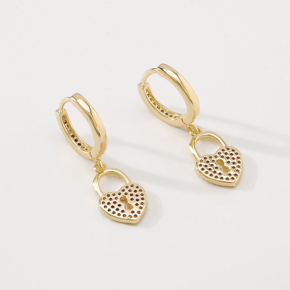 simple personality love lock niche luxury hollow copper earrings women