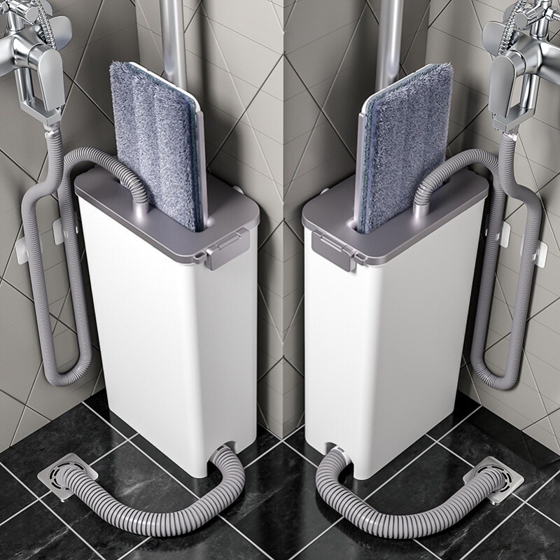 Large Mop with Automatic Water Change and Wringing, Integrated Mop Bucket, Household Rotating Mop with Drainage Pipe for Wringing and Drying