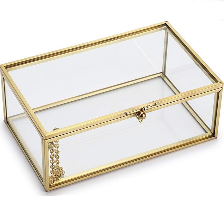 跨境复古玻璃纪念品盒长方形珠宝展示收纳盒化妆盒带盖盒家居装饰