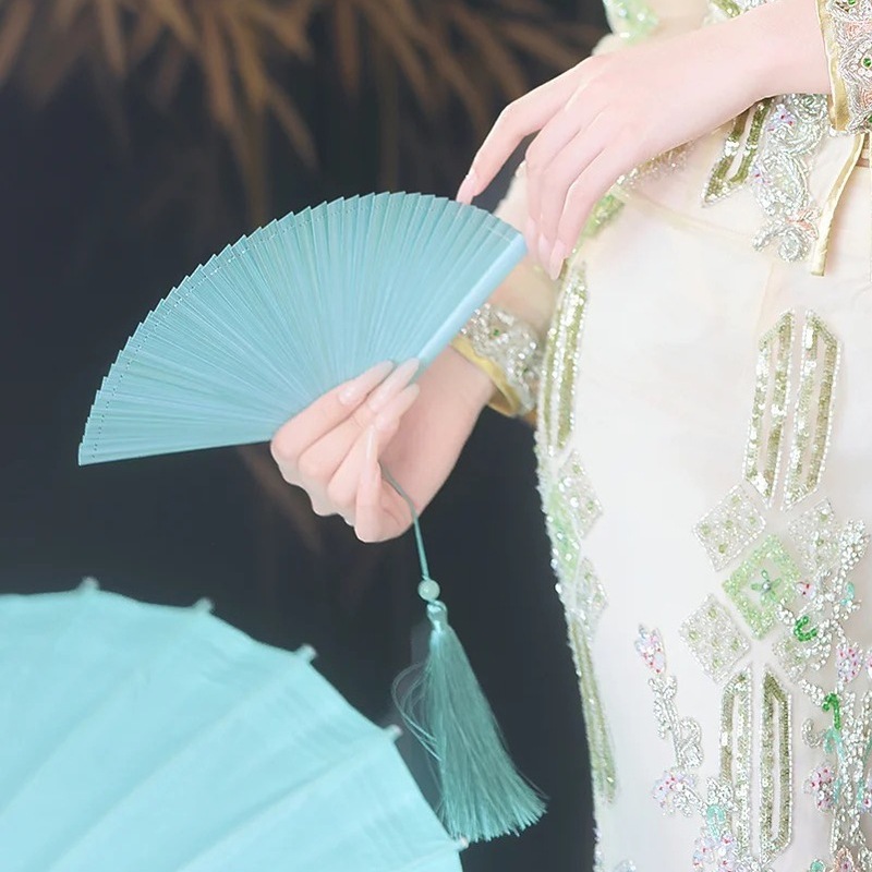 全竹扇子新中国風 5inch ミニ折りたたみポータブルレトロ扇子オリジナル竹天青古典的な夏扇子チャイナ ドレス扇子|undefined