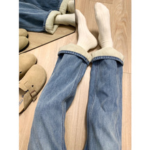 加绒加厚直筒牛仔裤女冬季胖mm大码宽松显瘦窄版梨形身材阔腿裤子