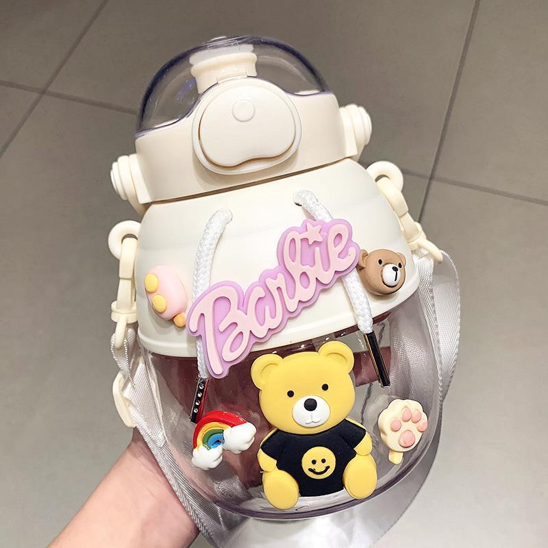 capacity Water cup girl student Yan value lovely straw Plastic cup student Portable Tatu glass tea with milk Water bottle