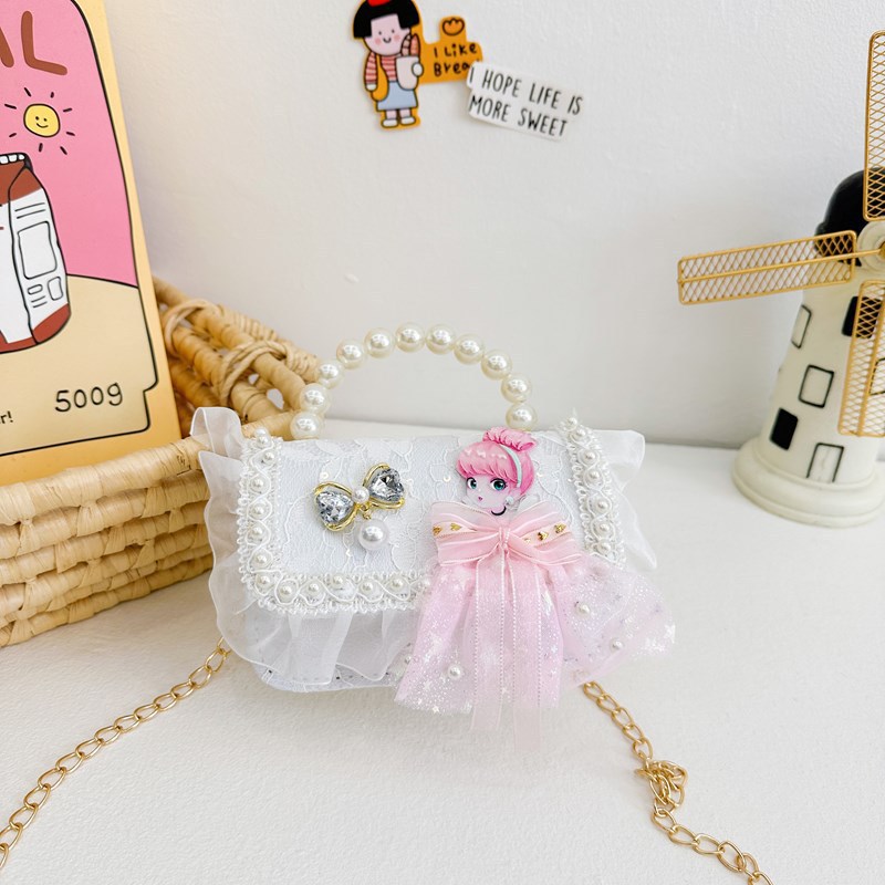 Bolso para niños 2024 nuevo lindos bolso de niña bolso accesorios de princesa de estilo extranjero bolso de cadena de perlas de fragancia