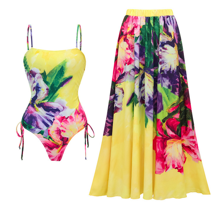 Damen-Badeanzug mit lebhaftem Blumenmuster, einteilig, reguläre Größe, Polyester/Nylon_voghion.com