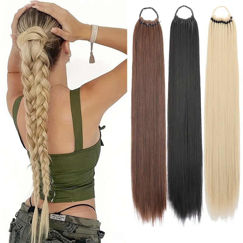 24inch Wig Ponytail Long Straight Hair Synthetic Ponytail European and American Cross-Border Best-Selling Model