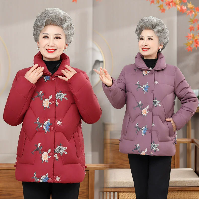 Зимний пуховик для матери, короткий, новинка 2023 года, Женское зимнее пальто в западном стиле для женщин среднего и пожилого возраста, женский белый утиный пух