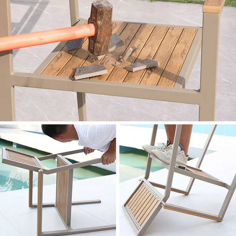 Mesa y silla de ocio al aire libre combinación de patio al aire libre jardín balcón impermeable anti-solar frente anticorrosión madera plástica mesa de madera