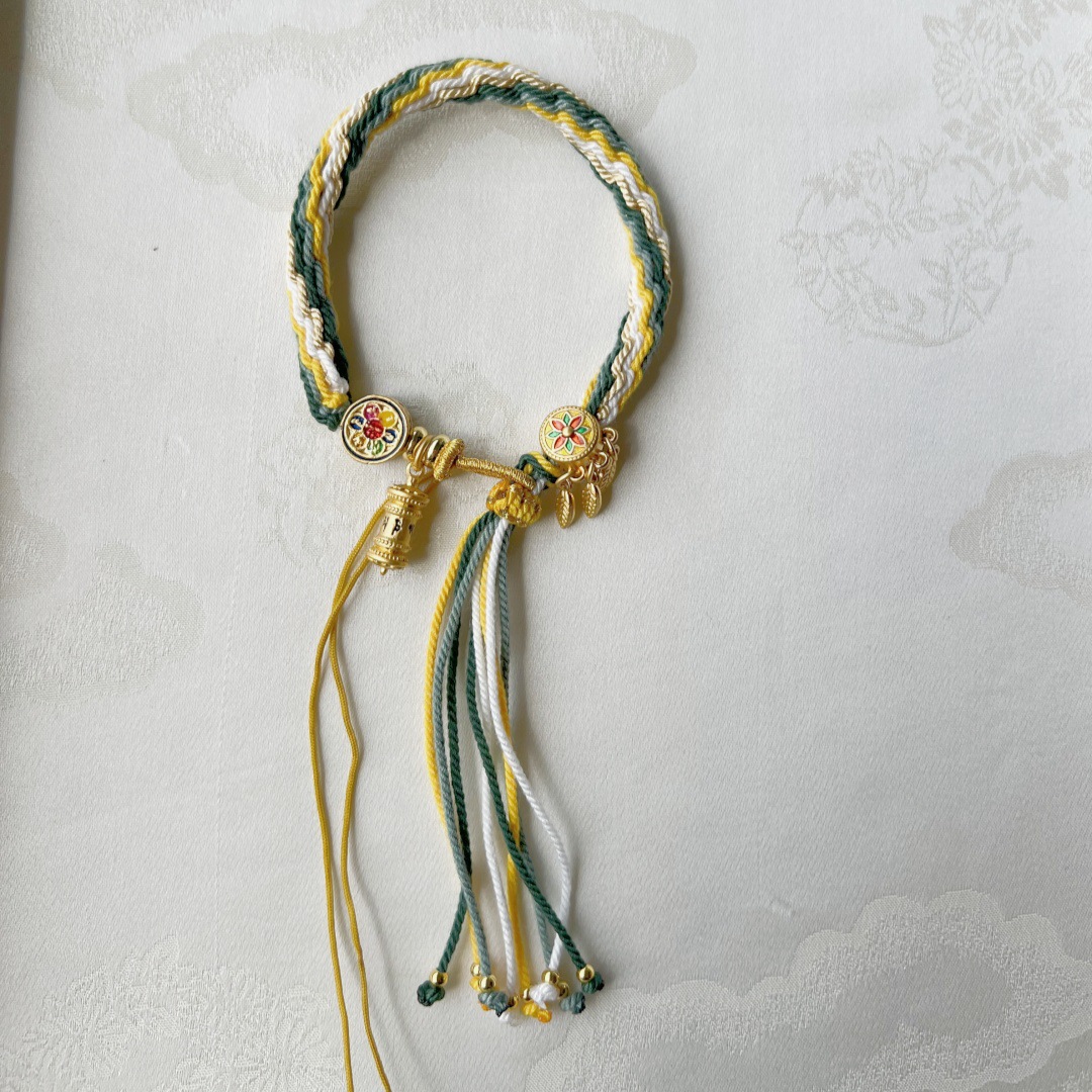 Mano tejida estilo Xizango mano cuerda zachilam mano cuerda verde madre cinco maestro thangka pulsera Xizanga mano cuerda regalo femenino