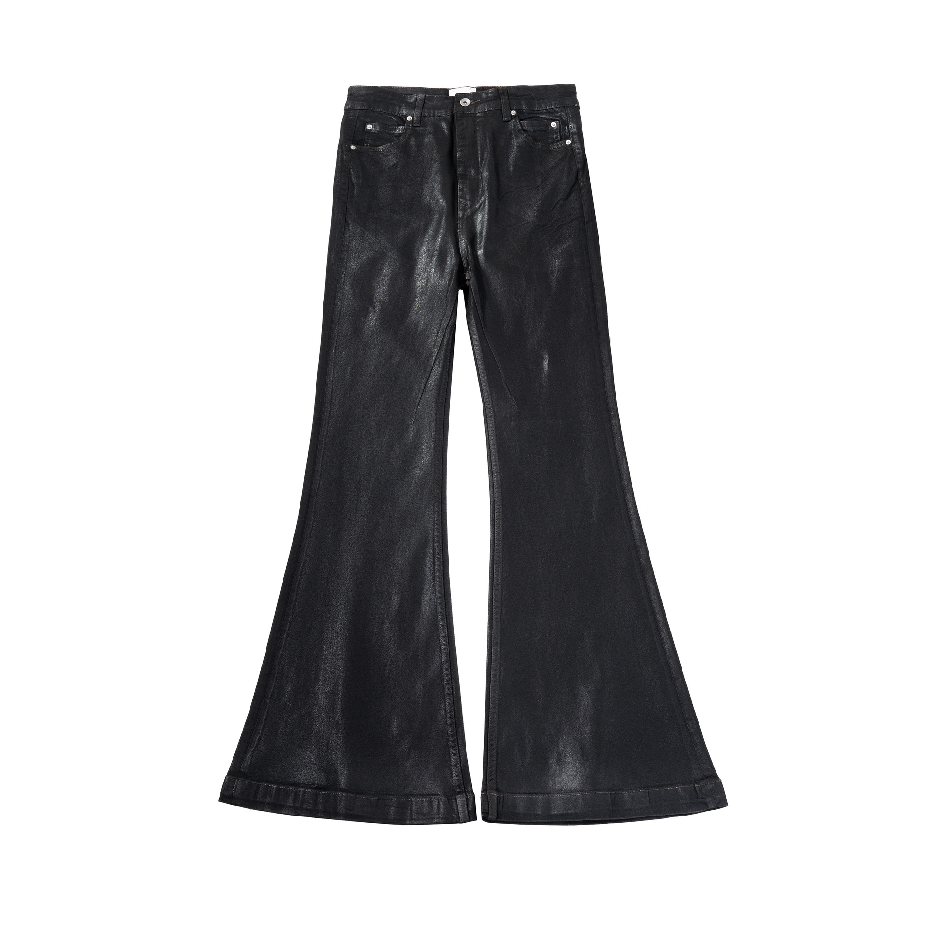 Jean évasé en similicuir enduit pour homme – Pantalon large délavé vintage (90 % coton, M-XXL, noir)_voghion.com